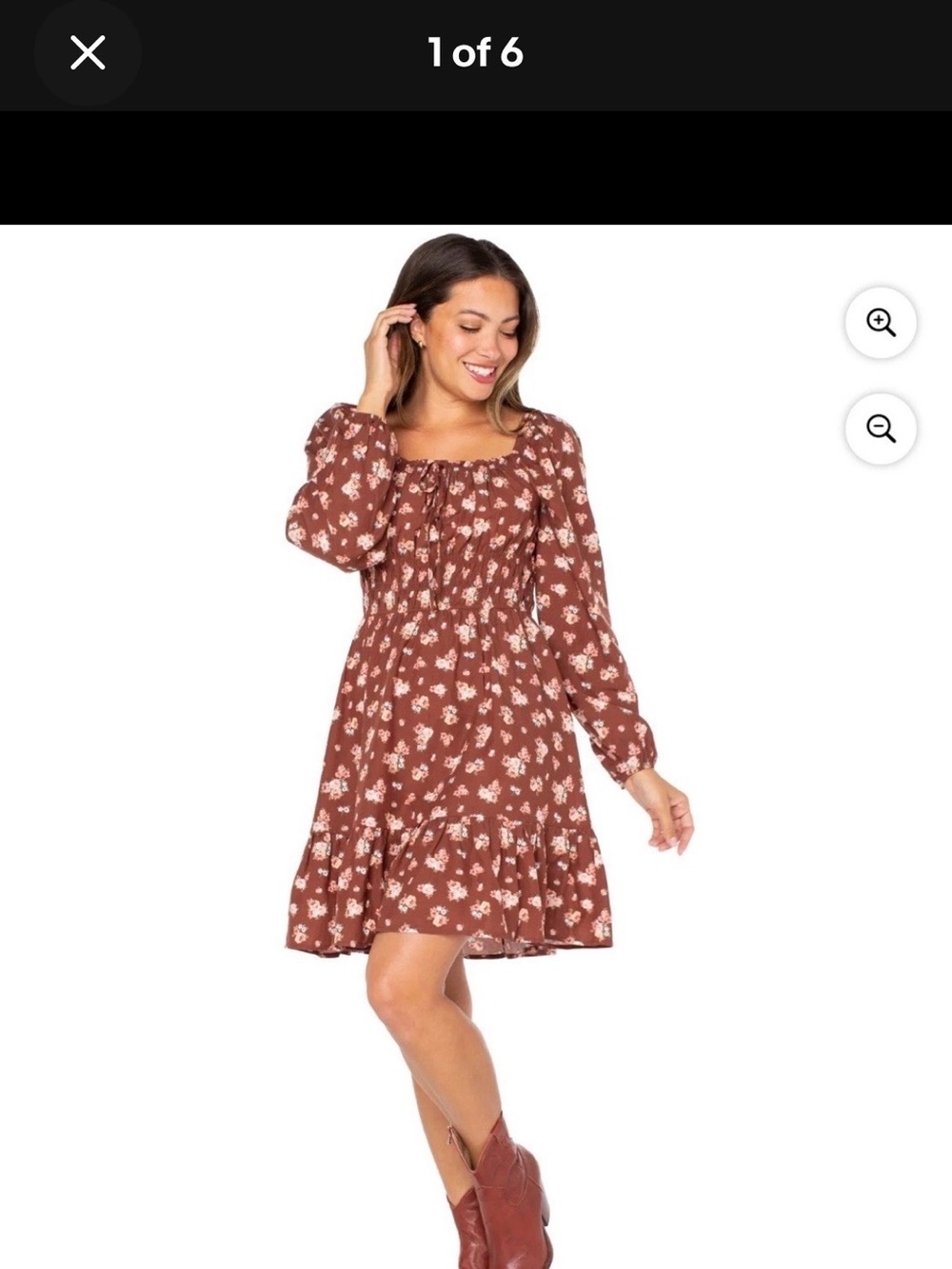 Celebrity Pink Brown Floral Midi Dress